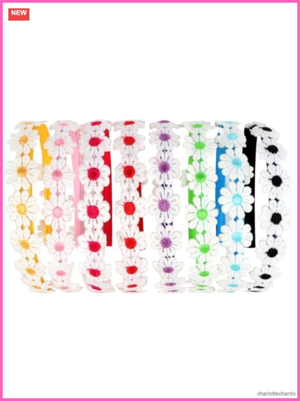 8pc Daisy Embroidered Headbands Non Slip Hair Accessories